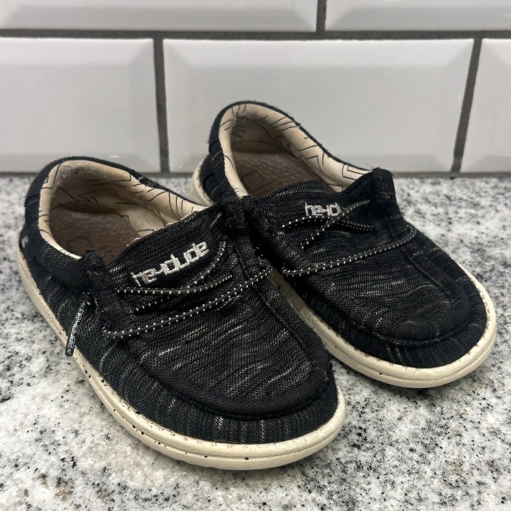 Hey Dude Toddler 8 Wally Stretch Black Slip On Loafers Speckled Sole Casual